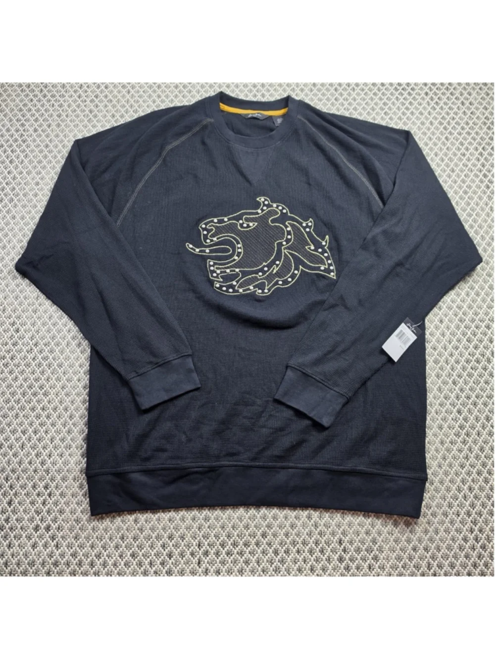Sean John Waffle Knit Thermal Sweatshirt Black Studded Lion Logo NWT Men’s XXXL